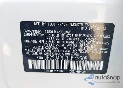 2014 Subaru Forester 2.5I Touring from USA, damaged, VIN JF2SJAPC7EH549605